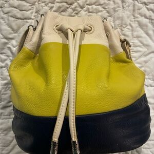 Brighton Chartreuse and Navy Leather Bucket Bag